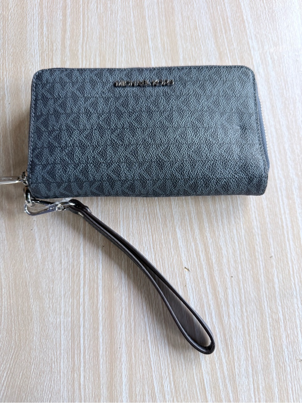 Michael Kors Blue Logo Zip Wristlet with Detachable Strap
